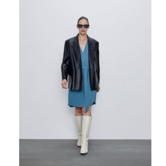 🍾HP🍾Zara Blue Textured Short Sleeve Dress Size XL NWOT - Picture 3 of 11